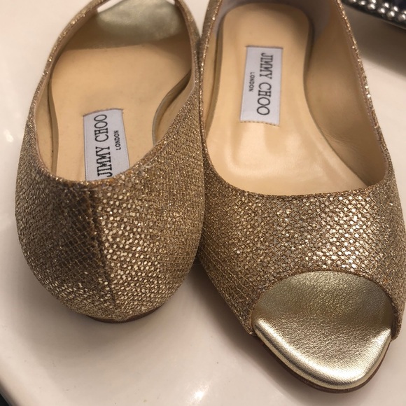 Sparkly Gold Jimmy Choo Peep Toe Flats Size 35 - Picture 6 of 7